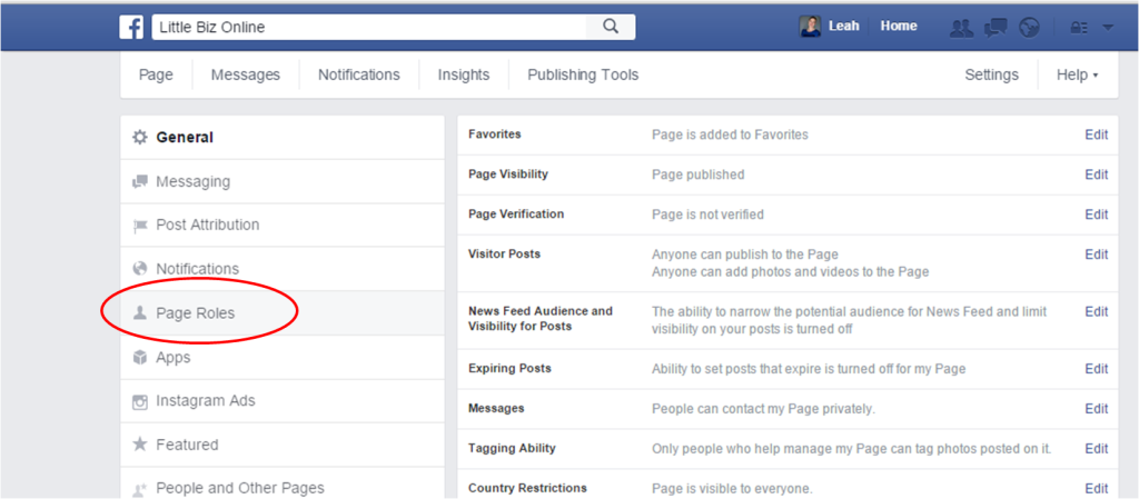 Facebook page roles