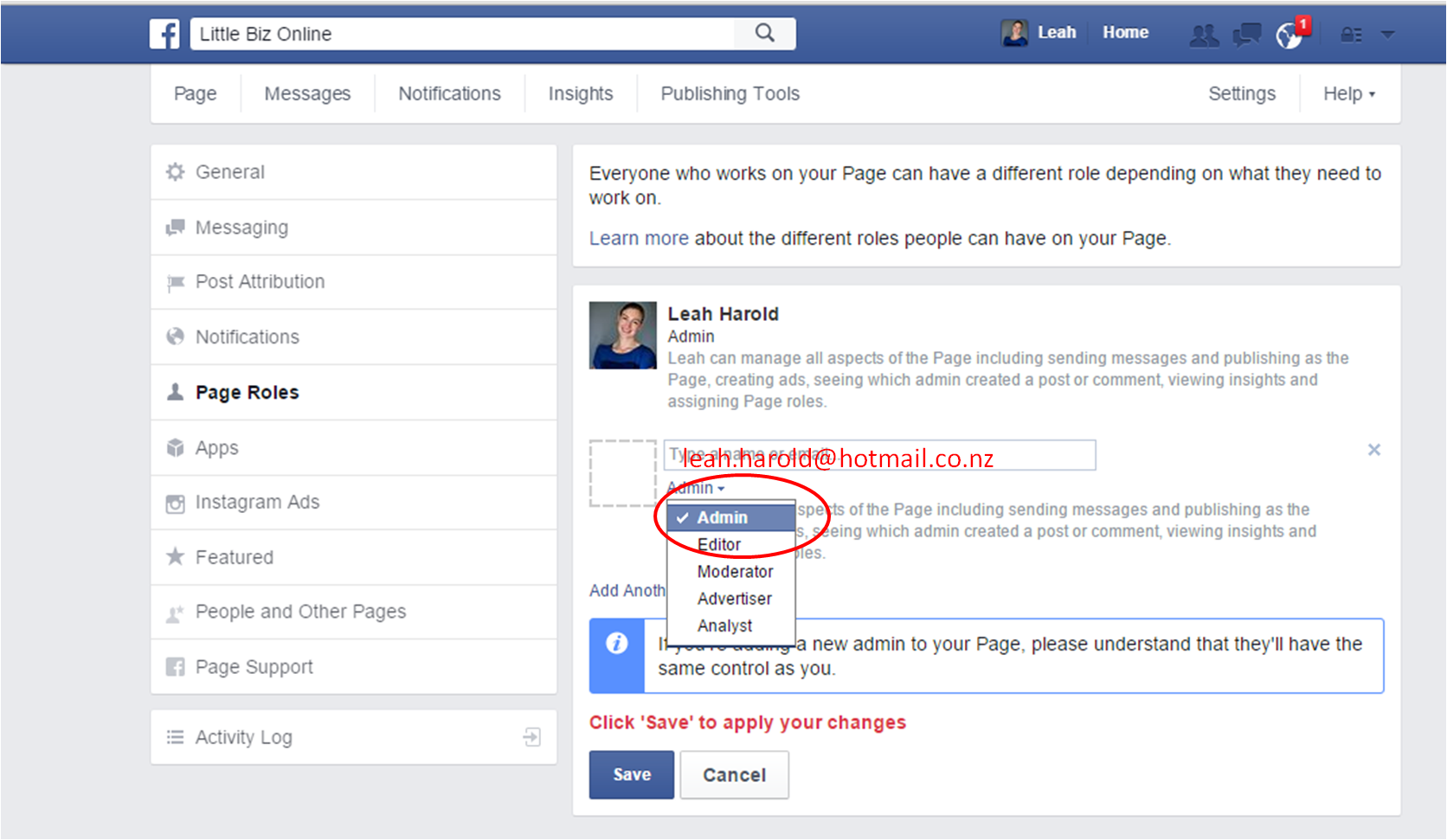 how to add admin to Facebook page